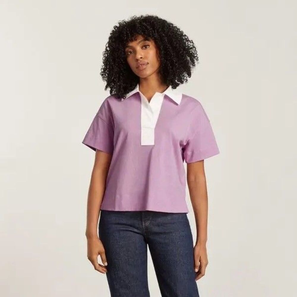 EVERLANE The Retro Jersey Polo Shirt S Mauve Pink Organic Relaxed Top NEW B15